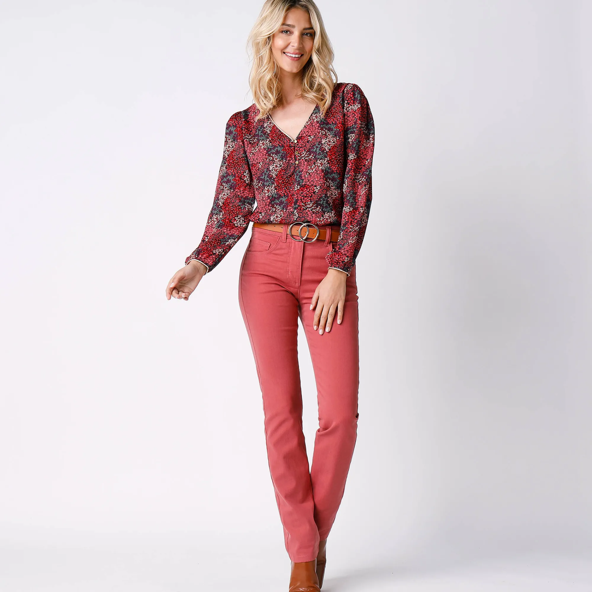 Broek<Colors&Co Afslankende broek, binnenpijplengte 78 cm terracotta
