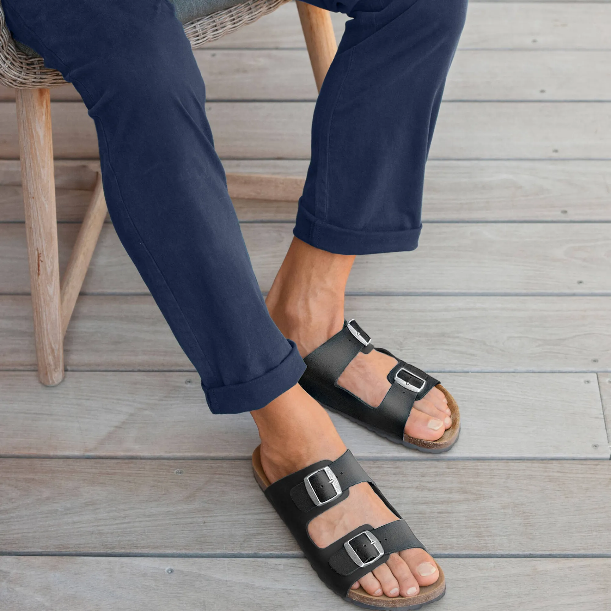 Schoenen|Schoenen Heren<Blancheporte Anatomische leren muiltjes met gespen zwart