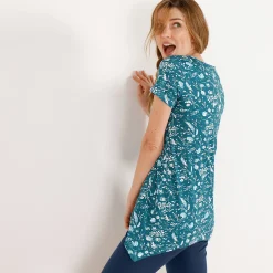 Pyjama<Blancheporte Asymmetrisch T-shirt met korte mouwen - groen met bloemenprint smaragd