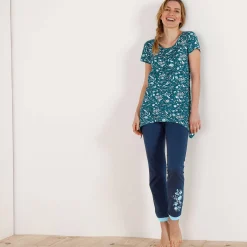 Pyjama<Blancheporte Asymmetrisch T-shirt met korte mouwen - groen met bloemenprint smaragd