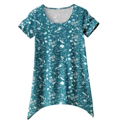 Pyjama<Blancheporte Asymmetrisch T-shirt met korte mouwen - groen met bloemenprint smaragd