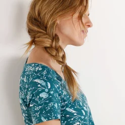 Pyjama<Blancheporte Asymmetrisch T-shirt met korte mouwen - groen met bloemenprint smaragd