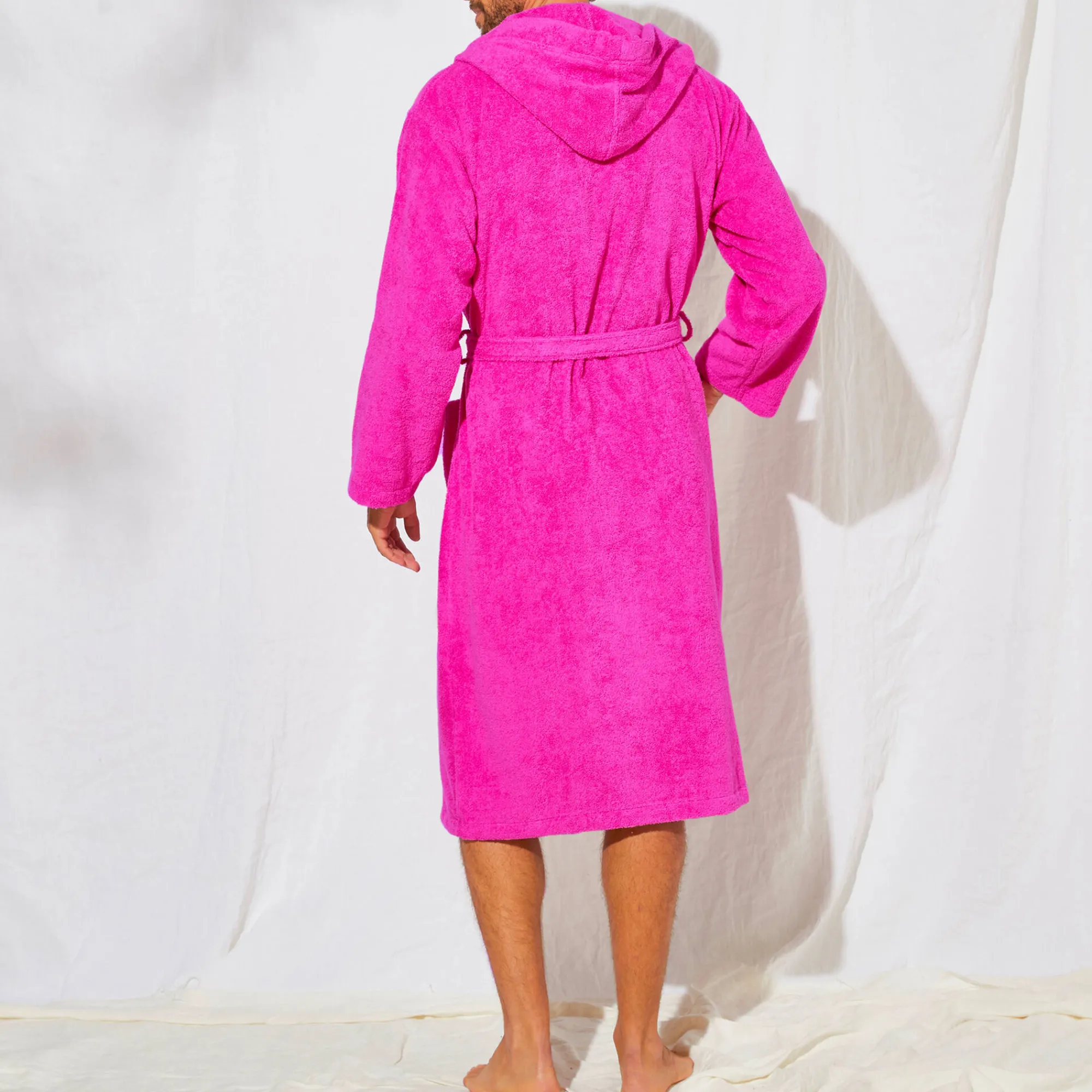 Badjas<Colombine Badjas in lusjesbadstof, kraag met kap, unisex volwassenen fuchsia