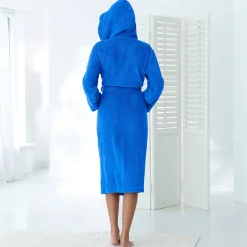 Badjas<Colombine Badjas in lusjesbadstof, kraag met kap, unisex volwassenen felblauw