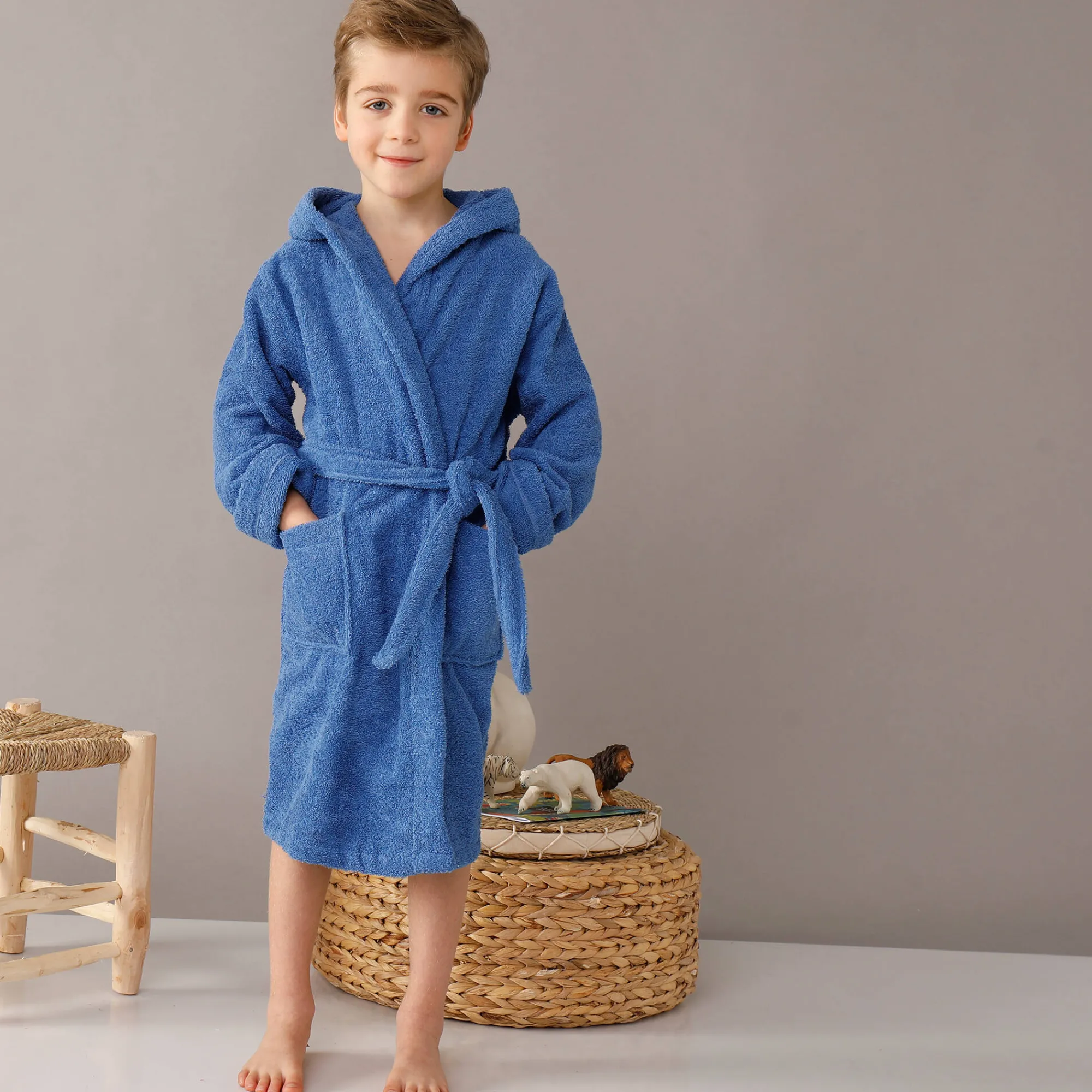 Badjas|Handdoek En Badlaken Kids<Colombine des petits Badjas in lusjesbadstof met kap, voor kinderen felblauw