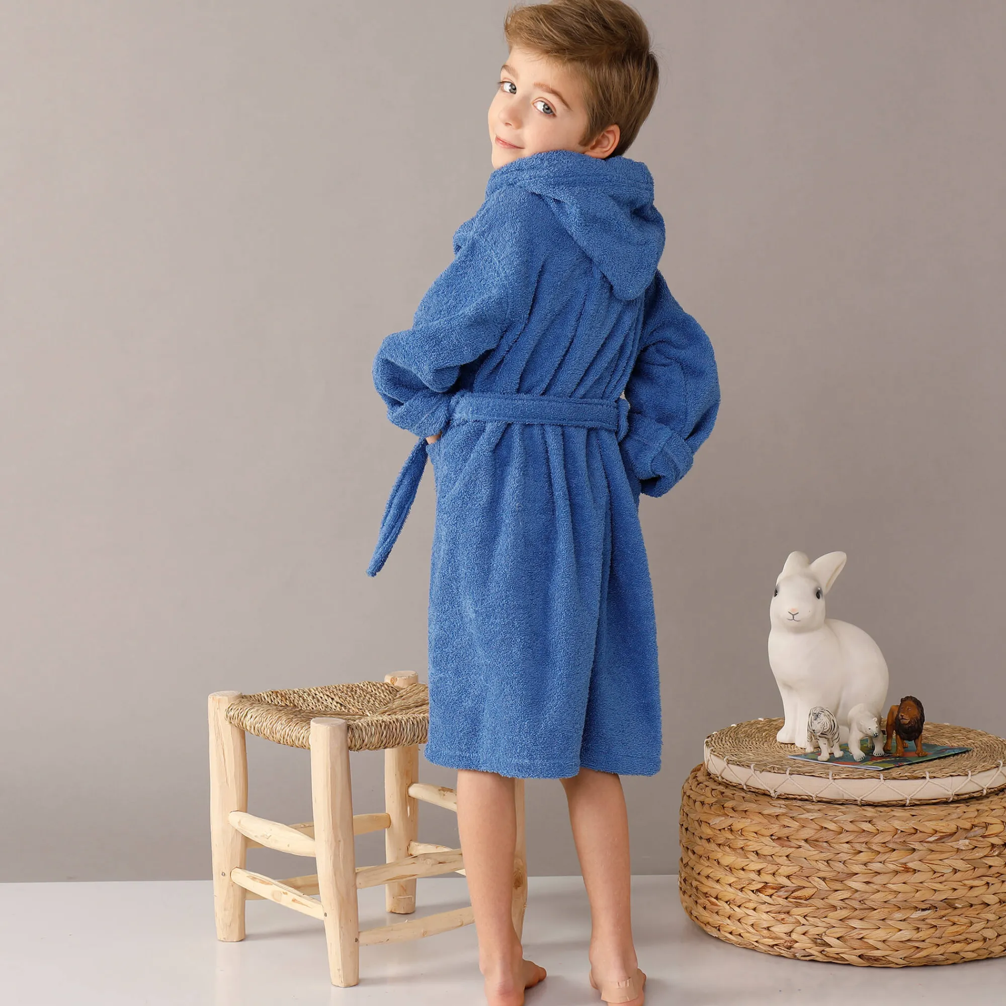 Badjas|Handdoek En Badlaken Kids<Colombine des petits Badjas in lusjesbadstof met kap, voor kinderen felblauw