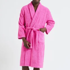 Badjas<Colombine Badjas in lusjesbadstof met sjaalkraag, unisex volwassenen fuchsia