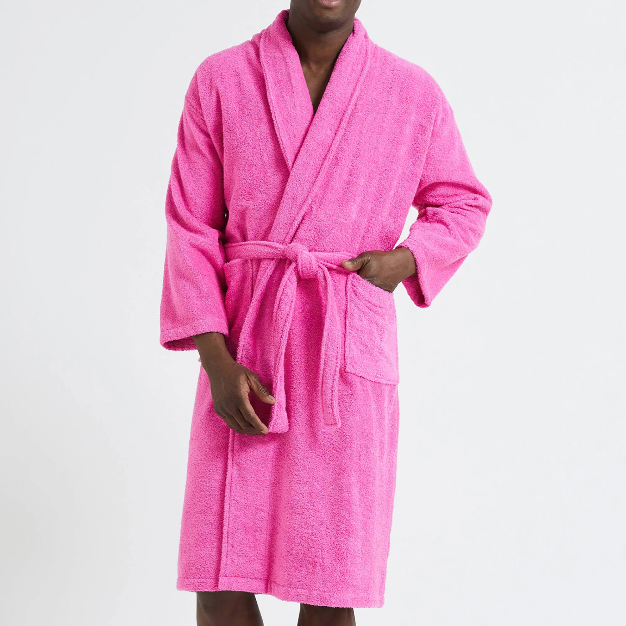Badjas<Colombine Badjas in lusjesbadstof met sjaalkraag, unisex volwassenen fuchsia