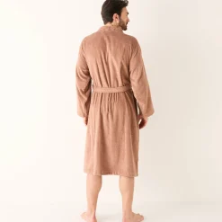 Badjas<Colombine Badjas in lusjesbadstof met kimonokraag, unisex volwassenen kastanje