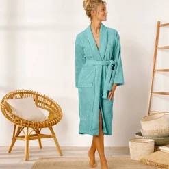Badjas<Colombine Badjas in lusjesbadstof met sjaalkraag, unisex volwassenen watergroen