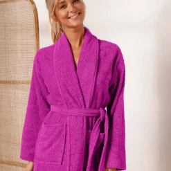 Badjas<Colombine Badjas in lusjesbadstof met sjaalkraag, unisex volwassenen heideblauw