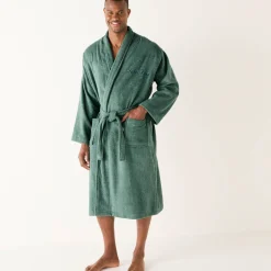 Badjas<Colombine Badjas in lusjesbadstof met sjaalkraag, volwassenen, personaliseerbaar eucalyptus
