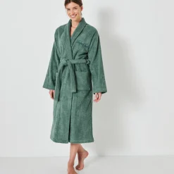 Badjas<Colombine Badjas in lusjesbadstof met sjaalkraag, volwassenen, personaliseerbaar eucalyptus