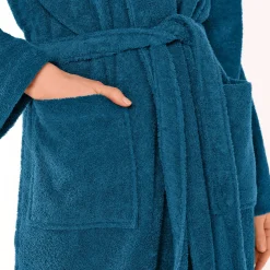 Badjas<Colombine Badjas in lusjesbadstof met sjaalkraag, unisex volwassenen pauwblauw