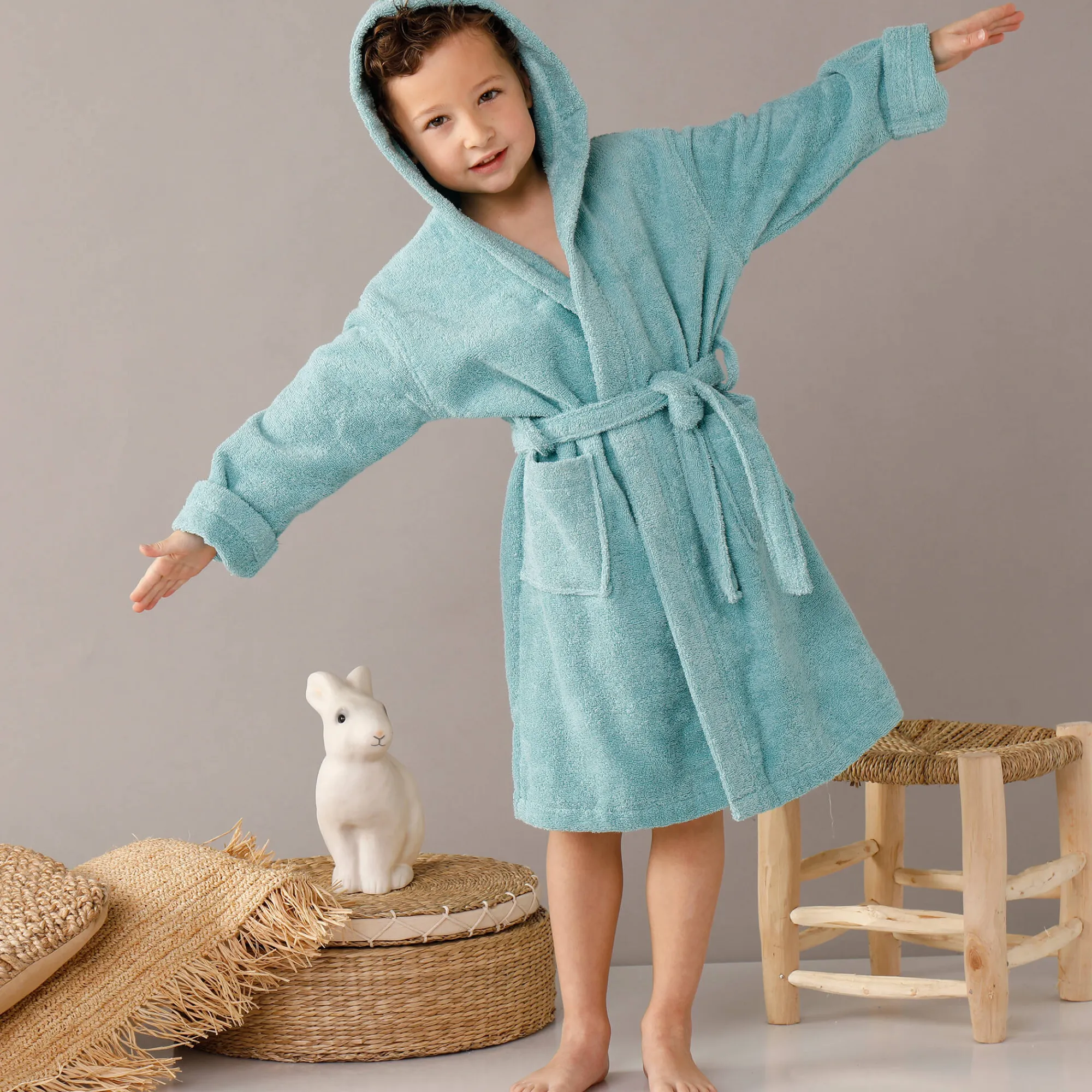 Badjas|Handdoek En Badlaken Kids<Colombine des petits Badjas in lusjesbadstof met kap, voor kinderen watergroen