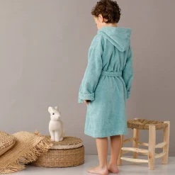 Badjas|Handdoek En Badlaken Kids<Colombine des petits Badjas in lusjesbadstof met kap, voor kinderen watergroen