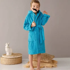 Badjas|Handdoek En Badlaken Kids<Colombine des petits Badjas in lusjesbadstof met kap, voor kinderen turkoois
