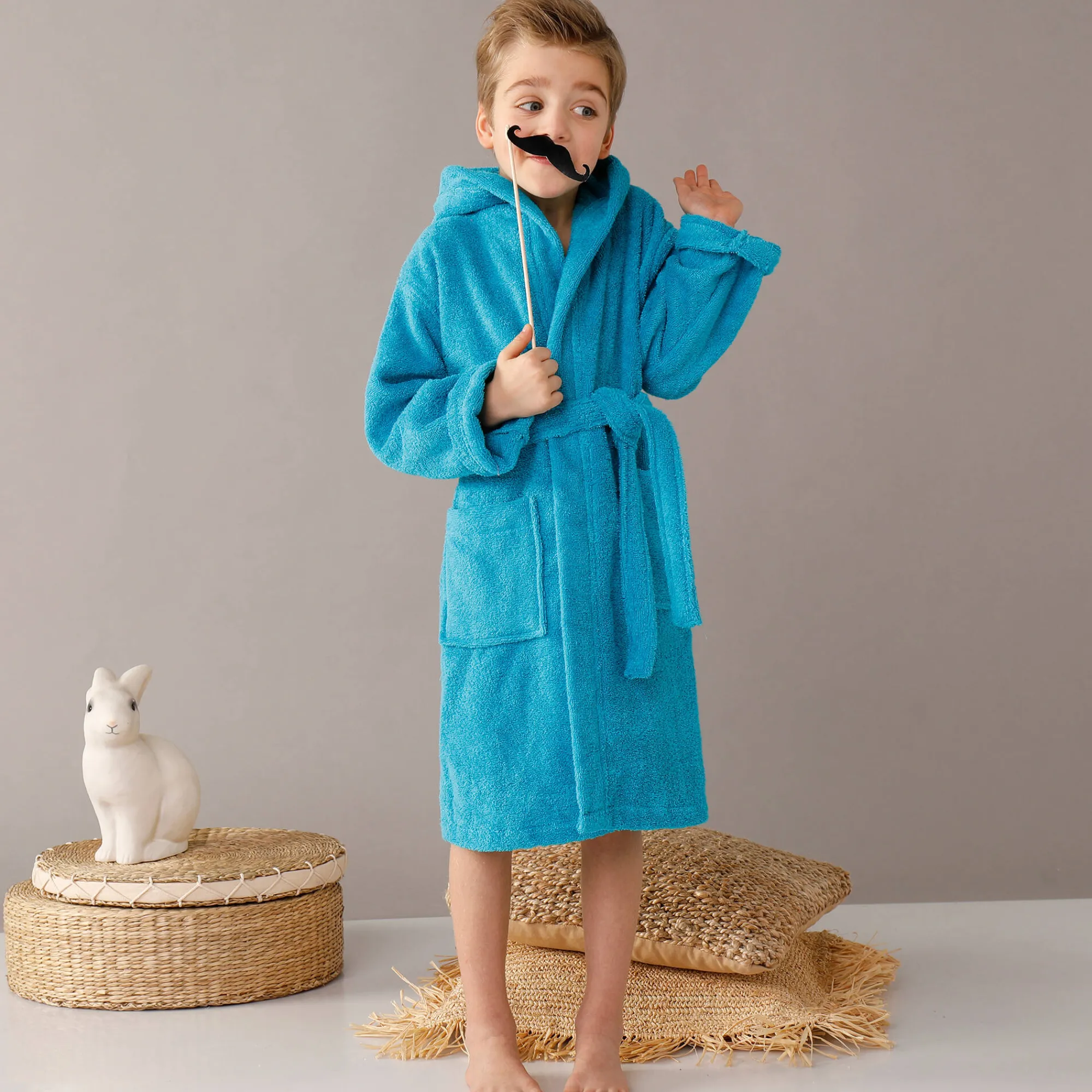 Badjas|Handdoek En Badlaken Kids<Colombine des petits Badjas in lusjesbadstof met kap, voor kinderen turkoois