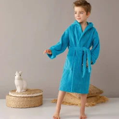 Badjas|Handdoek En Badlaken Kids<Colombine des petits Badjas in lusjesbadstof met kap, voor kinderen turkoois