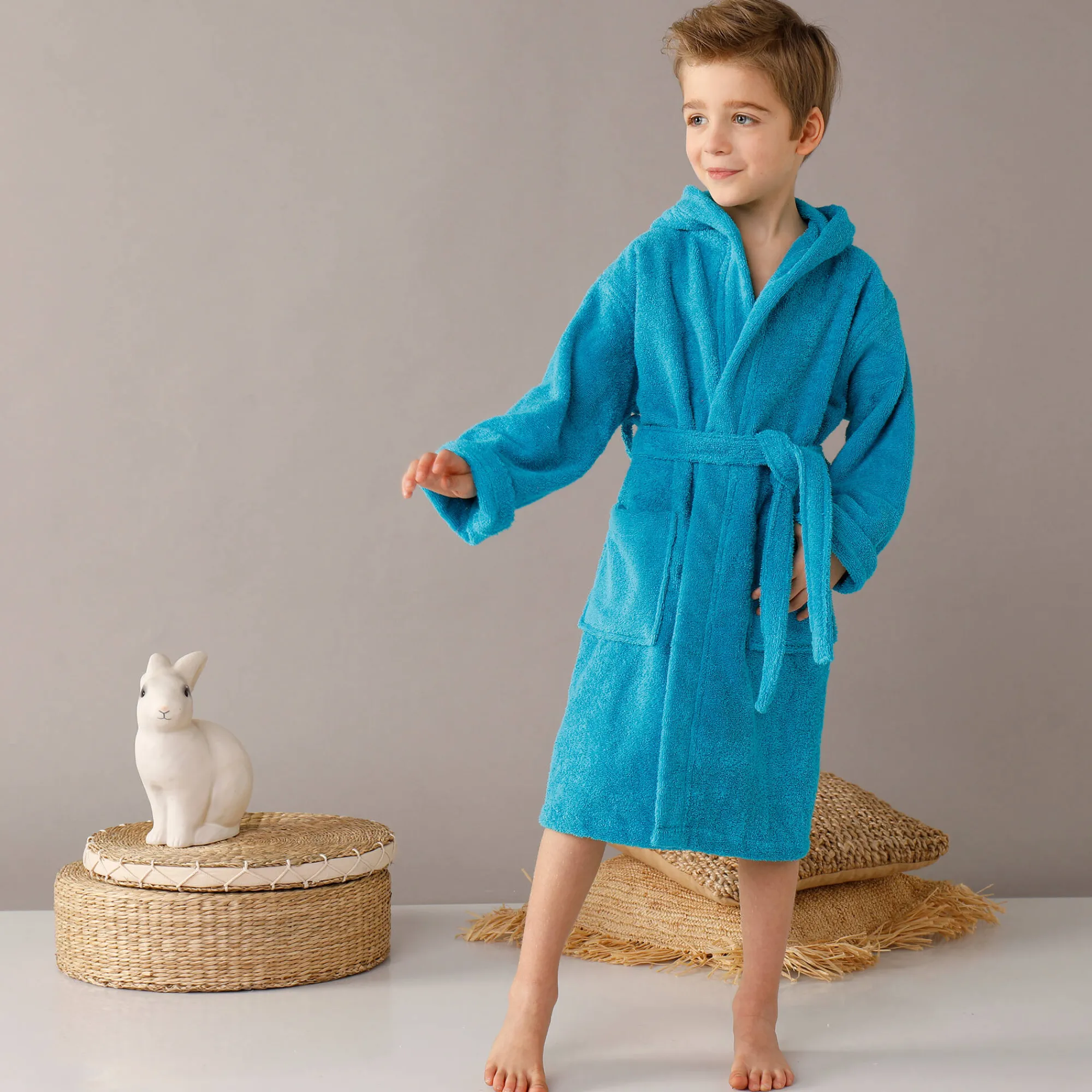 Badjas|Handdoek En Badlaken Kids<Colombine des petits Badjas in lusjesbadstof met kap, voor kinderen turkoois