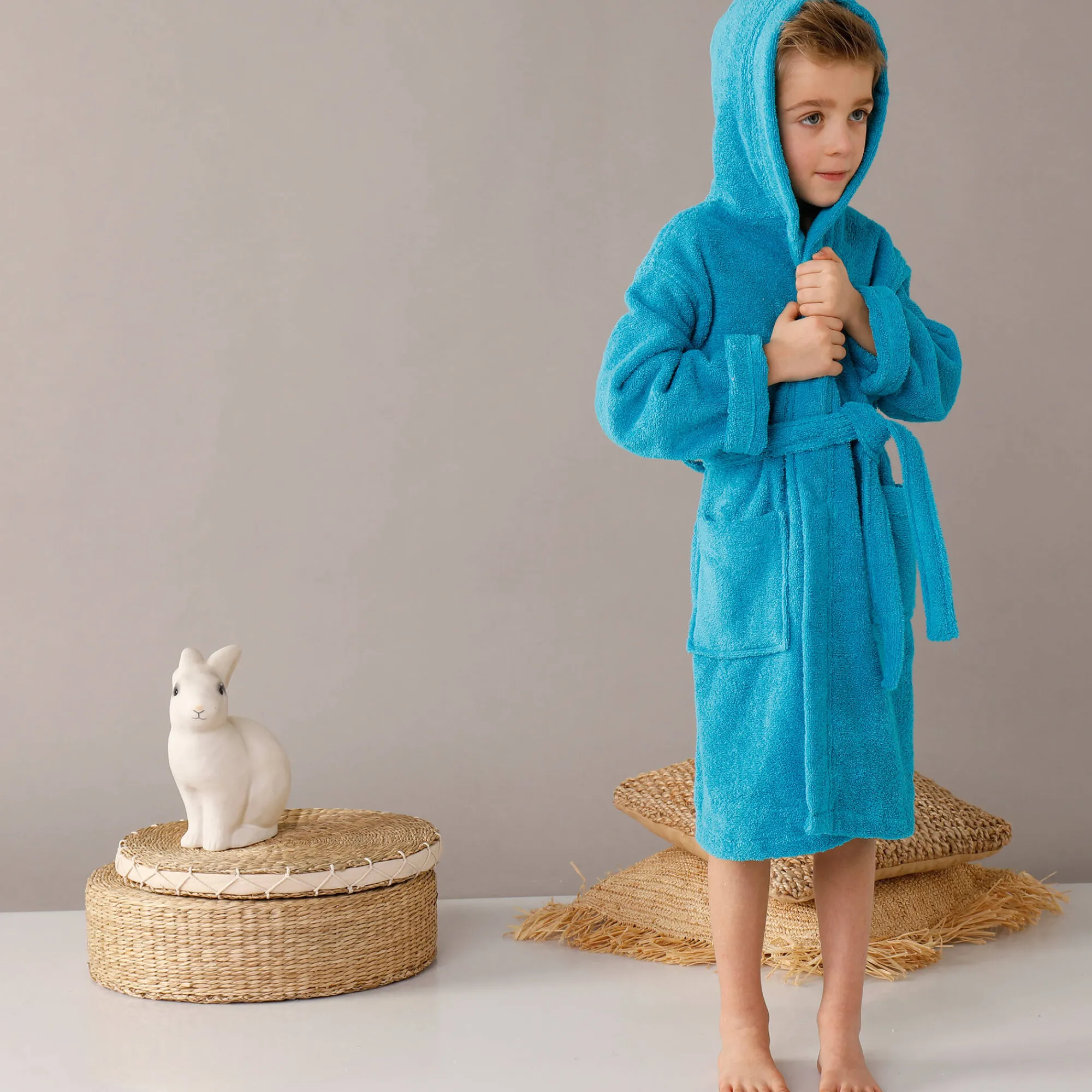 Badjas|Handdoek En Badlaken Kids<Colombine des petits Badjas in lusjesbadstof met kap, voor kinderen turkoois
