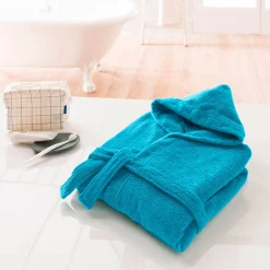 Badjas|Handdoek En Badlaken Kids<Colombine des petits Badjas in lusjesbadstof met kap, voor kinderen turkoois