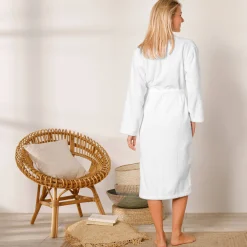 Badjas<Colombine Badjas in lusjesbadstof met sjaalkraag, volwassenen, personaliseerbaar wit
