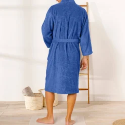 Badjas<Colombine Badjas in lusjesbadstof met kimonokraag, unisex volwassenen felblauw