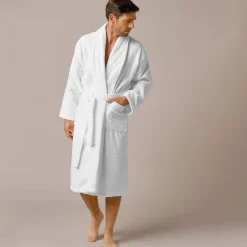 Badjas<Colombine Badjas in lusjesbadstof met sjaalkraag, unisex volwassenen wit