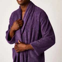 Badjas<Colombine Badjas in lusjesbadstof met sjaalkraag, unisex volwassenen aubergine
