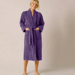 Badjas<Colombine Badjas in lusjesbadstof met sjaalkraag, unisex volwassenen aubergine