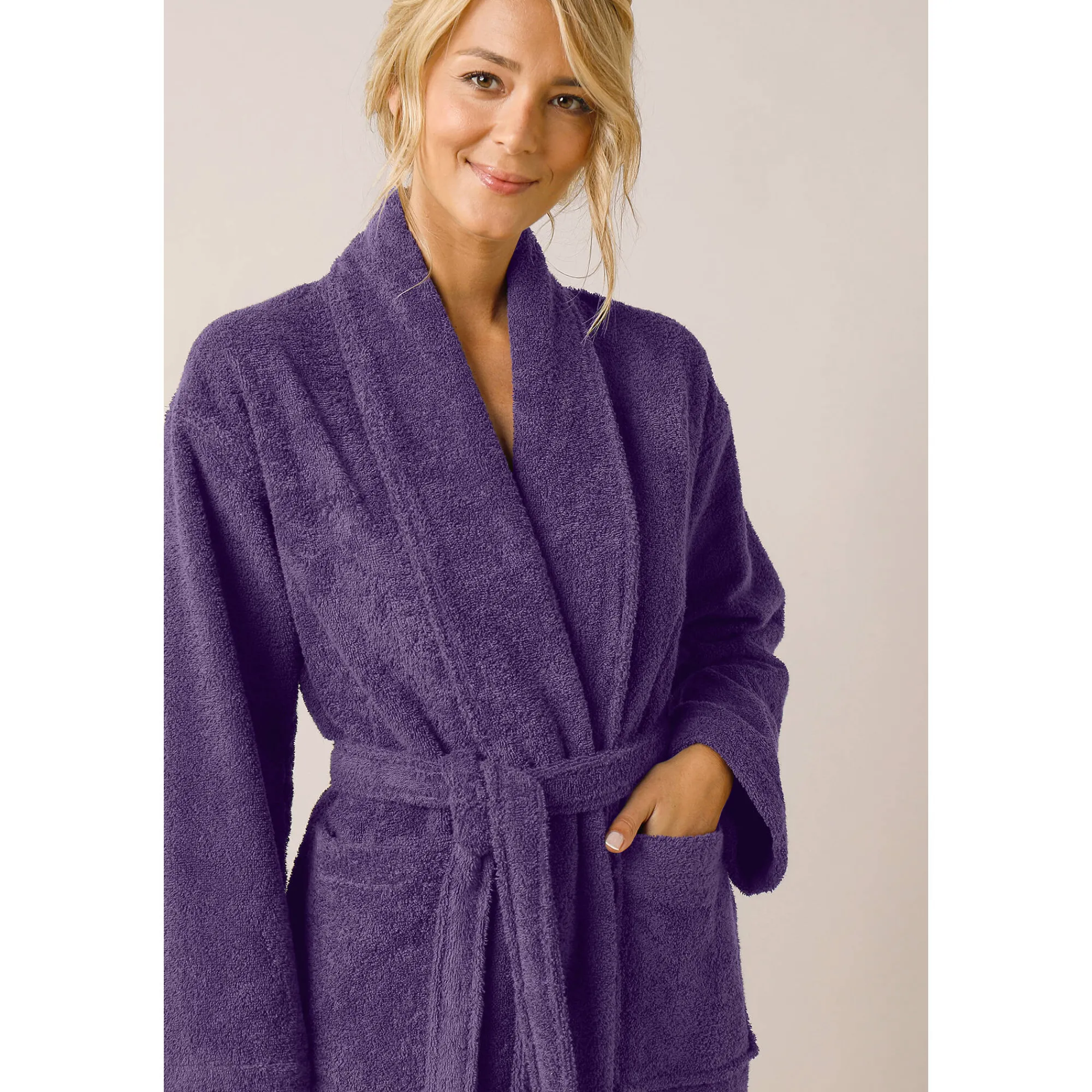 Badjas<Colombine Badjas in lusjesbadstof met sjaalkraag, unisex volwassenen aubergine