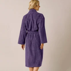 Badjas<Colombine Badjas in lusjesbadstof met sjaalkraag, unisex volwassenen aubergine