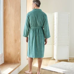 Badjas<Colombine Badjas in lusjesbadstof met kimonokraag, unisex volwassenen eucalyptus