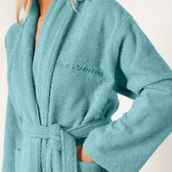 Badjas<Colombine Badjas in lusjesbadstof met sjaalkraag, volwassenen, personaliseerbaar watergroen