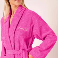 Badjas<Colombine Badjas in lusjesbadstof met sjaalkraag, volwassenen, personaliseerbaar fuchsia