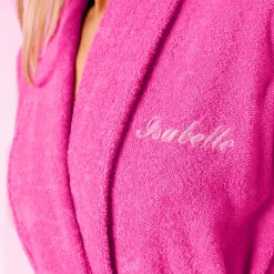 Badjas<Colombine Badjas in lusjesbadstof met sjaalkraag, volwassenen, personaliseerbaar fuchsia