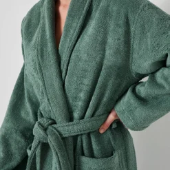Badjas<Colombine Badjas in lusjesbadstof met sjaalkraag, unisex volwassenen eucalyptus