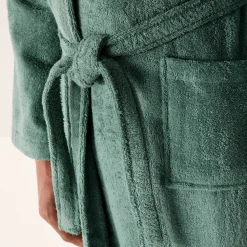 Badjas<Colombine Badjas in lusjesbadstof met sjaalkraag, unisex volwassenen eucalyptus