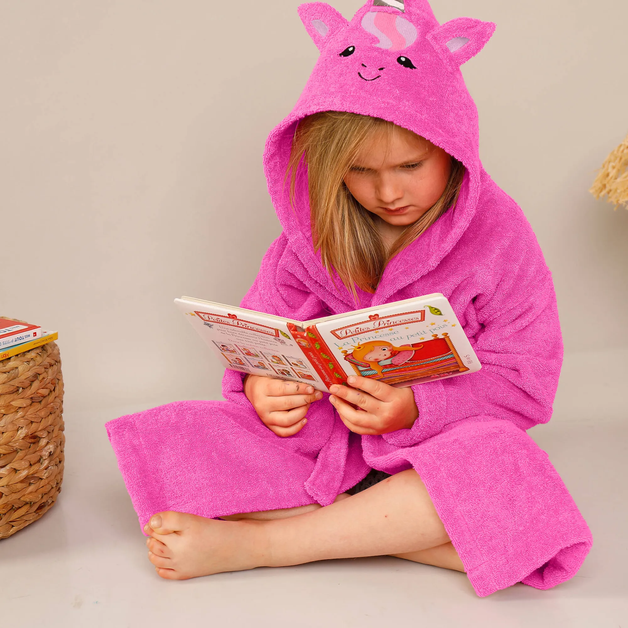 Badjas|Handdoek En Badlaken Kids<Colombine des petits Badjas met kap, voor kinderen, eenhoornmotief, katoenen badstof - 340 g/m2 fuchsia