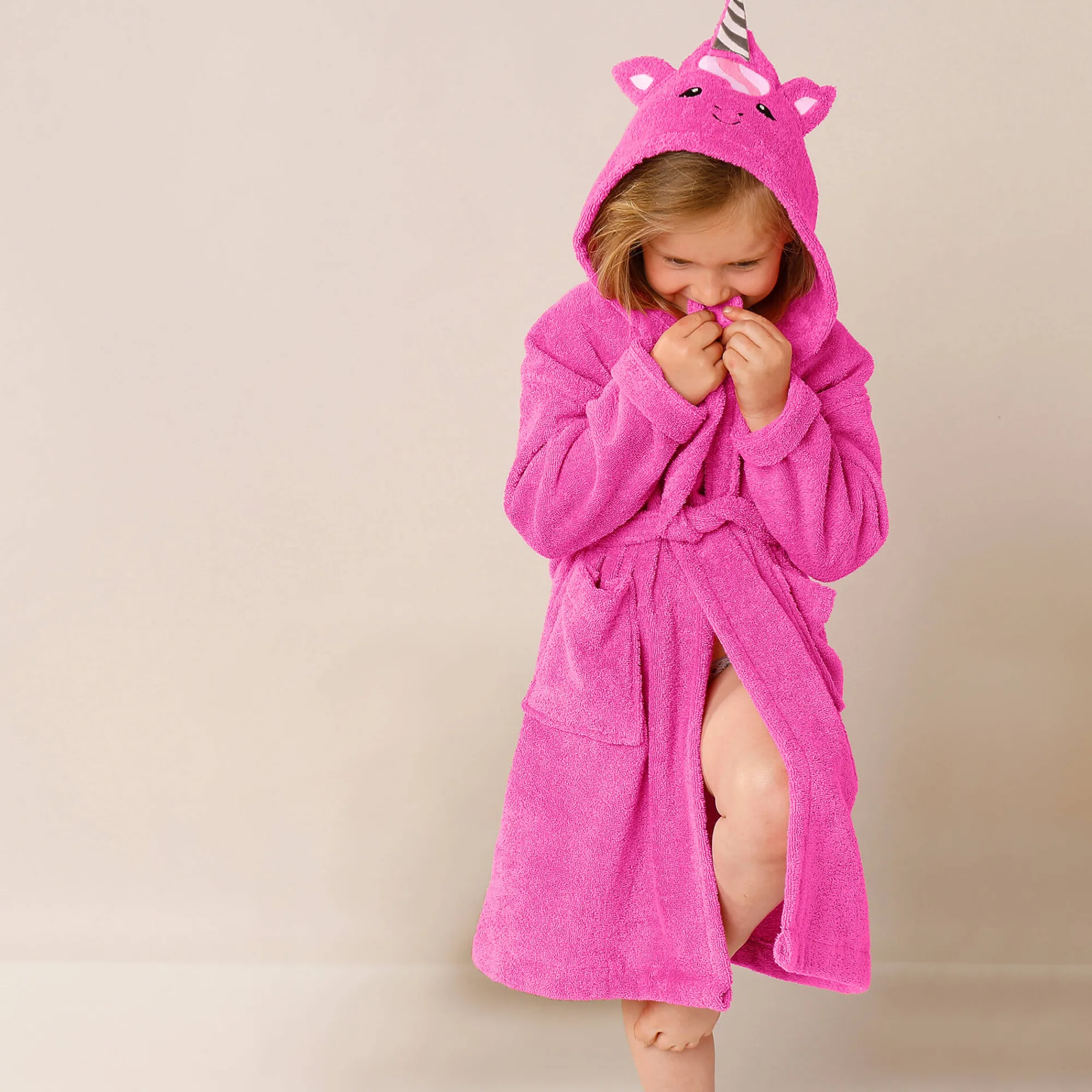 Badjas|Handdoek En Badlaken Kids<Colombine des petits Badjas met kap, voor kinderen, eenhoornmotief, katoenen badstof - 340 g/m2 fuchsia
