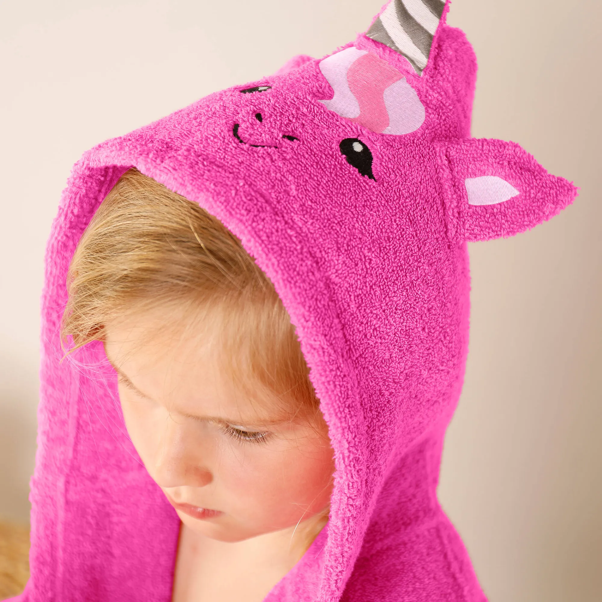 Badjas|Handdoek En Badlaken Kids<Colombine des petits Badjas met kap, voor kinderen, eenhoornmotief, katoenen badstof - 340 g/m2 fuchsia