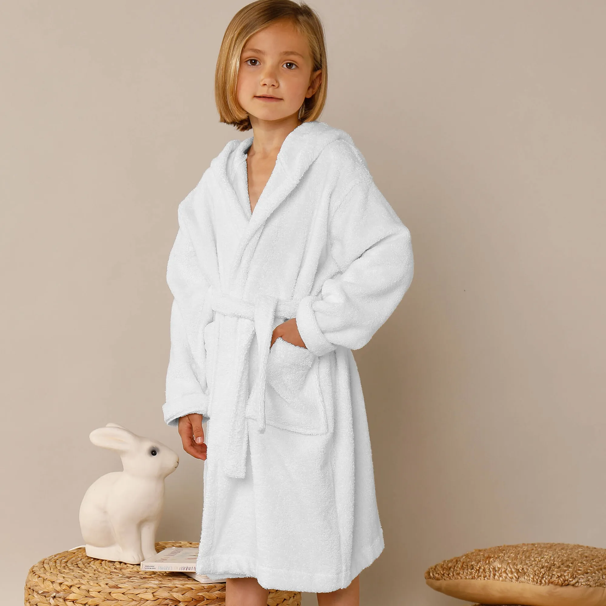 Badjas|Handdoek En Badlaken Kids<Colombine des petits Badjas met kap, voor kinderen, konijnmotief, katoenen badstof - 340 g/m2 wit