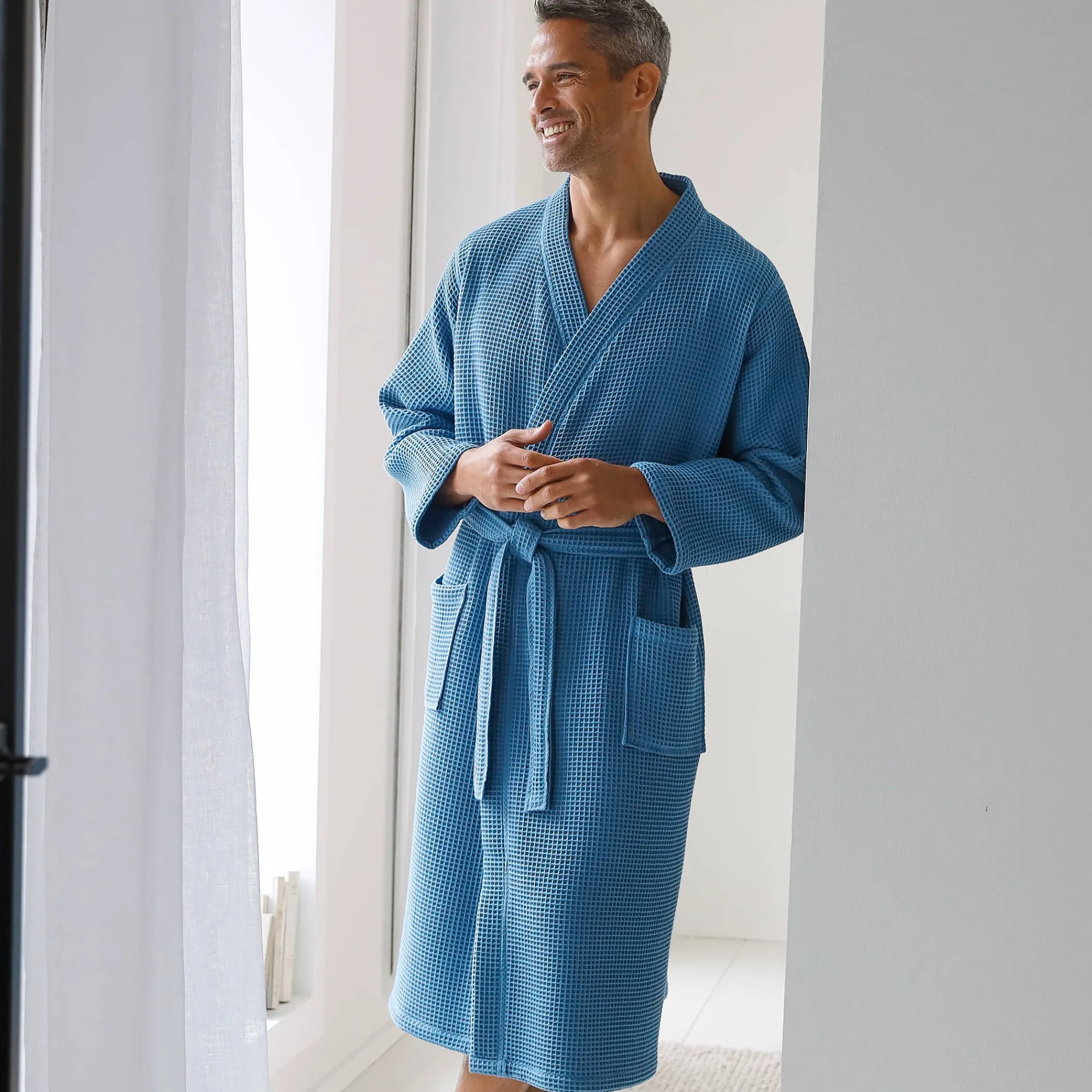 Badjas<Colombine Badjas, unisex volwassenen, honingraattricot 230 g/m2 blauw