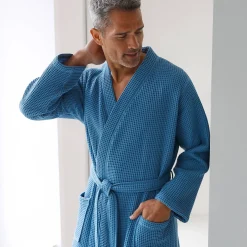 Badjas<Colombine Badjas, unisex volwassenen, honingraattricot 230 g/m2 blauw