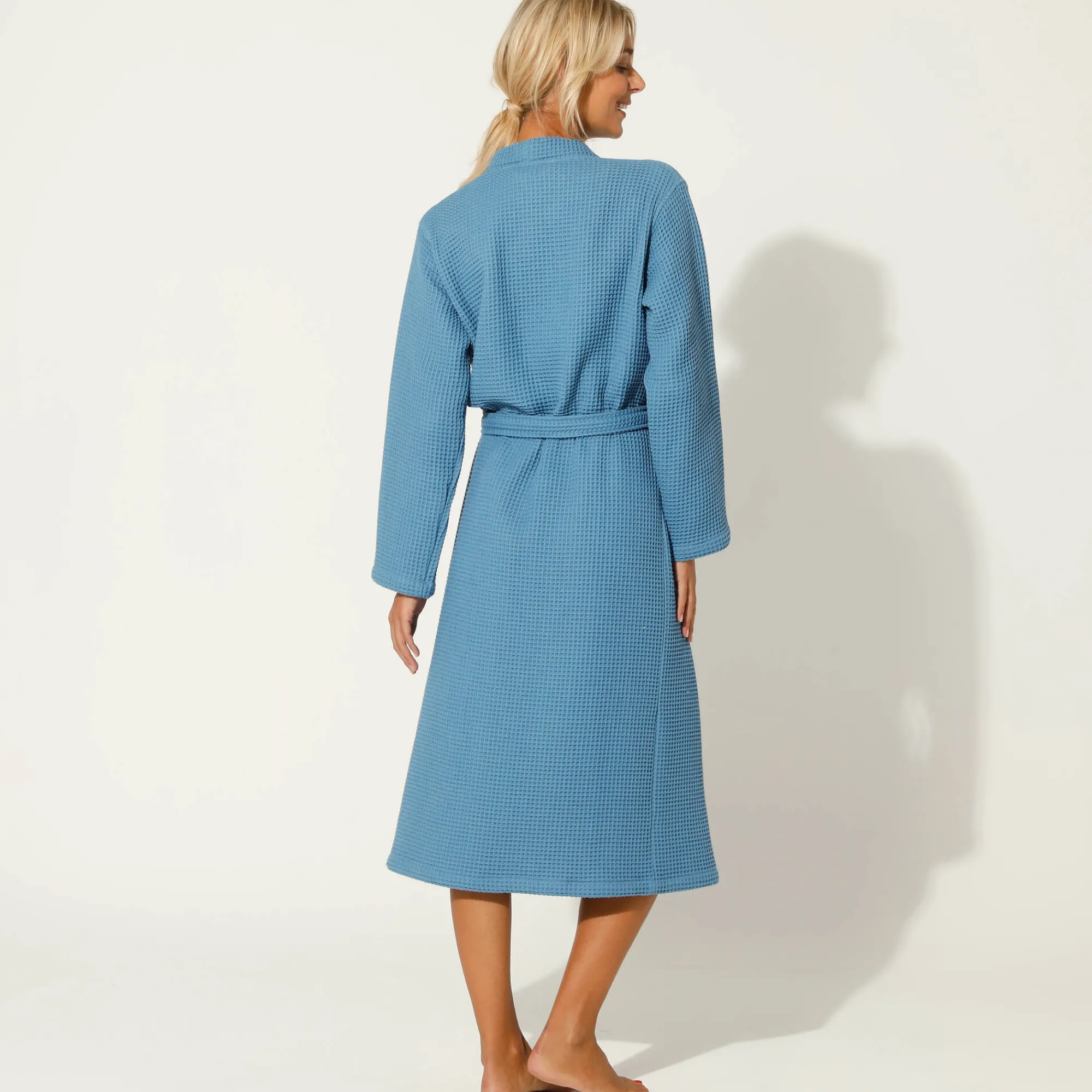 Badjas<Colombine Badjas, unisex volwassenen, honingraattricot 230 g/m2 blauw