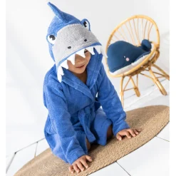 Badjas|Handdoek En Badlaken Kids<Colombine des petits Badjas voor kinderen, haaienmotief, in katoenen badstof - 340 g/m2 felblauw