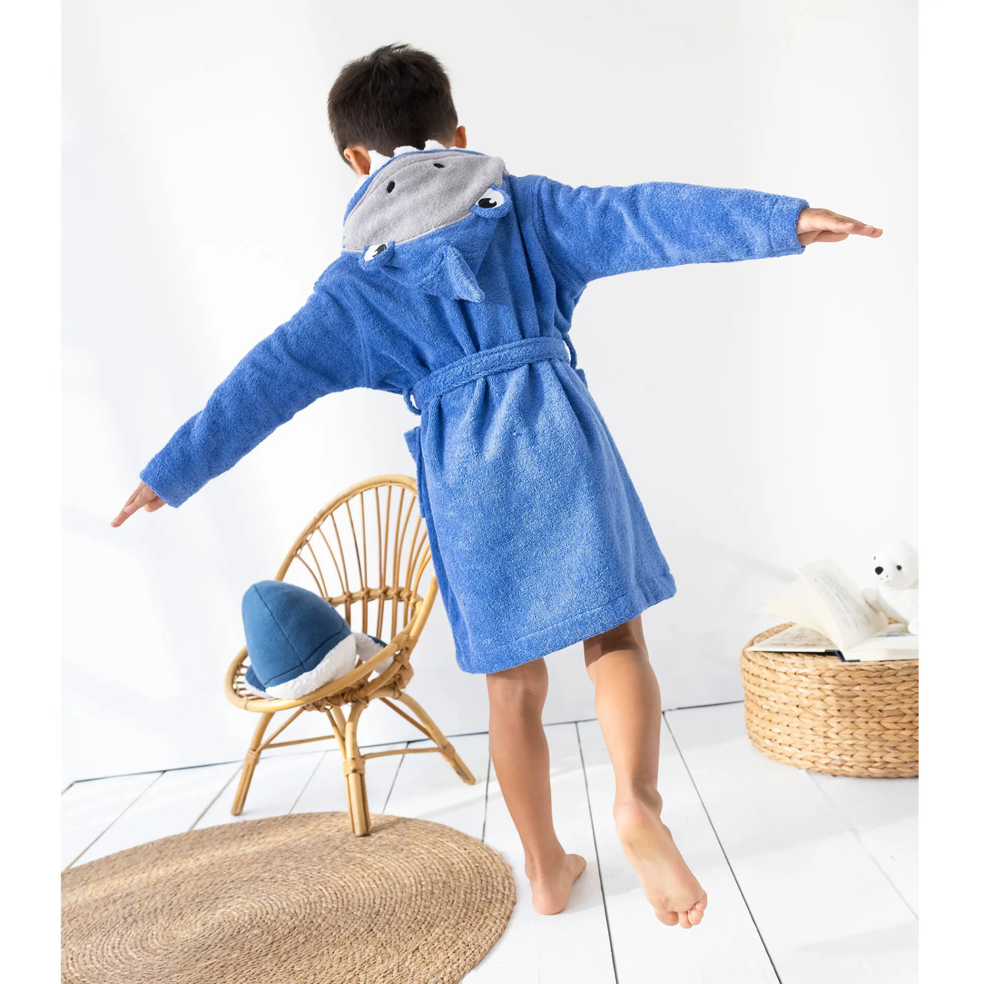 Badjas|Handdoek En Badlaken Kids<Colombine des petits Badjas voor kinderen, haaienmotief, in katoenen badstof - 340 g/m2 felblauw