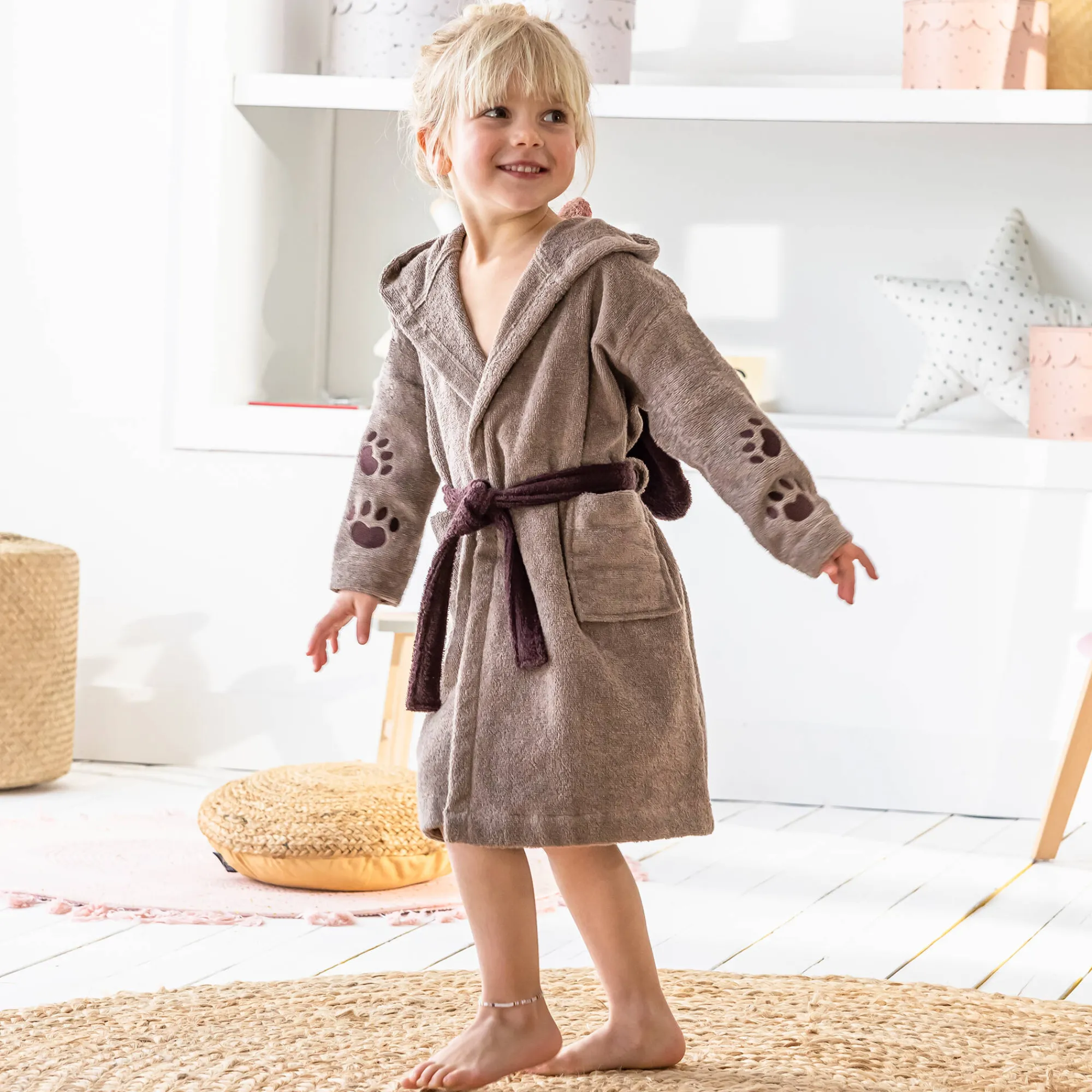 Badjas|Handdoek En Badlaken Kids<Colombine des petits Badjas voor kinderen, hondmotief, katoenen badstof - 340 g/m2 chocolade