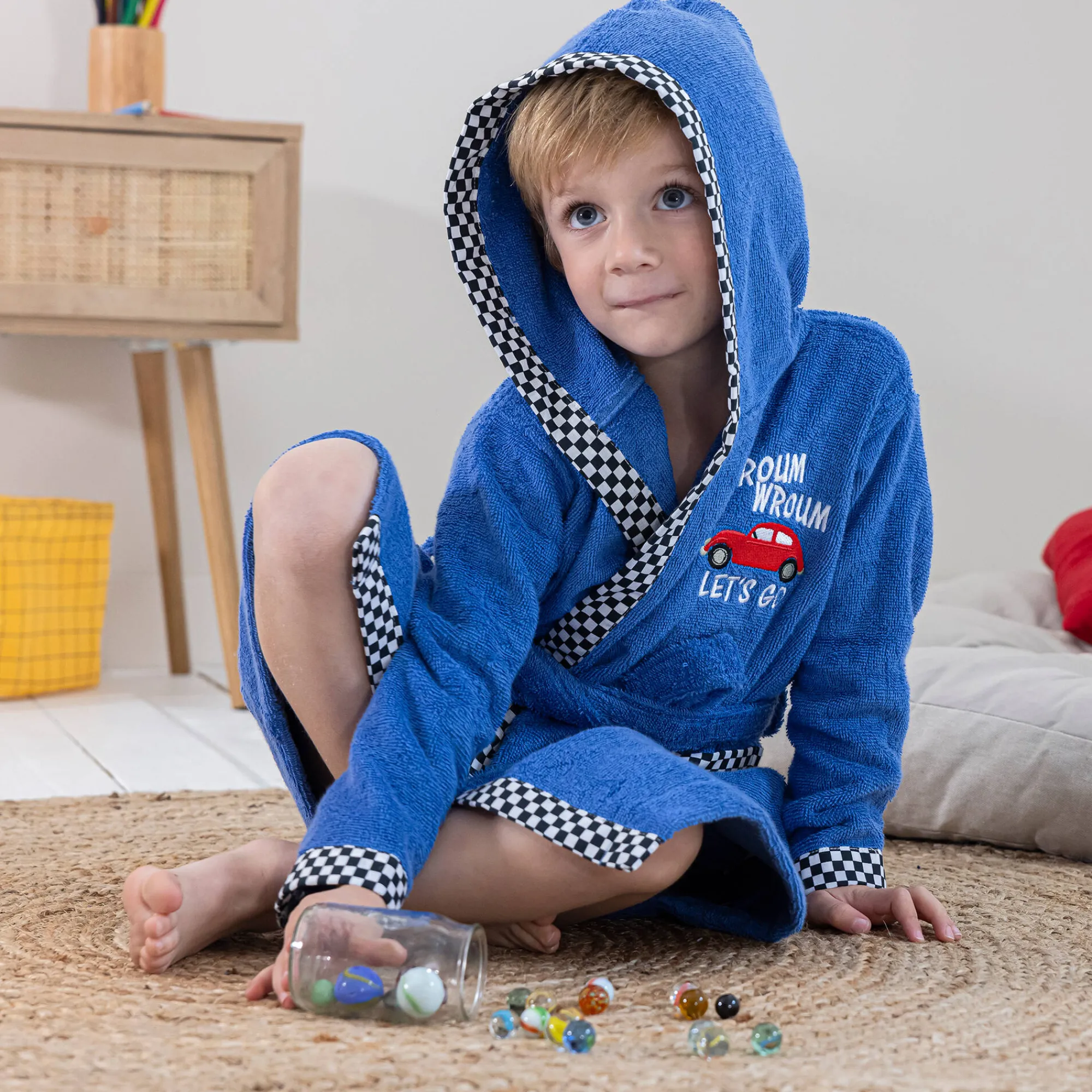 Badjas|Handdoek En Badlaken Kids<Colombine des petits Badjas voor kinderen, kap met automotief, katoenen badstof - 340 g/m2 felblauw